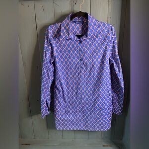 Three Islands Women’s Blue/Pink Geometric Tunic Top | Size Large